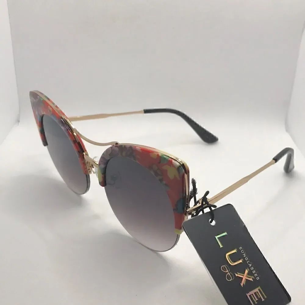 Luxe Retro Cat Eye Floral Pattern Sunglasses